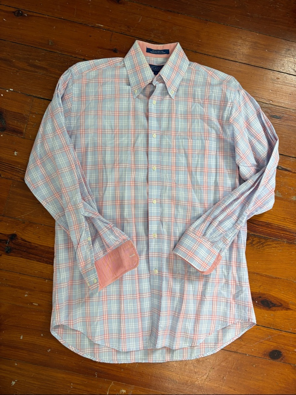 J. McLaughlin Men's Light Lavender Coral Plaid Button-Down Shirt Medium